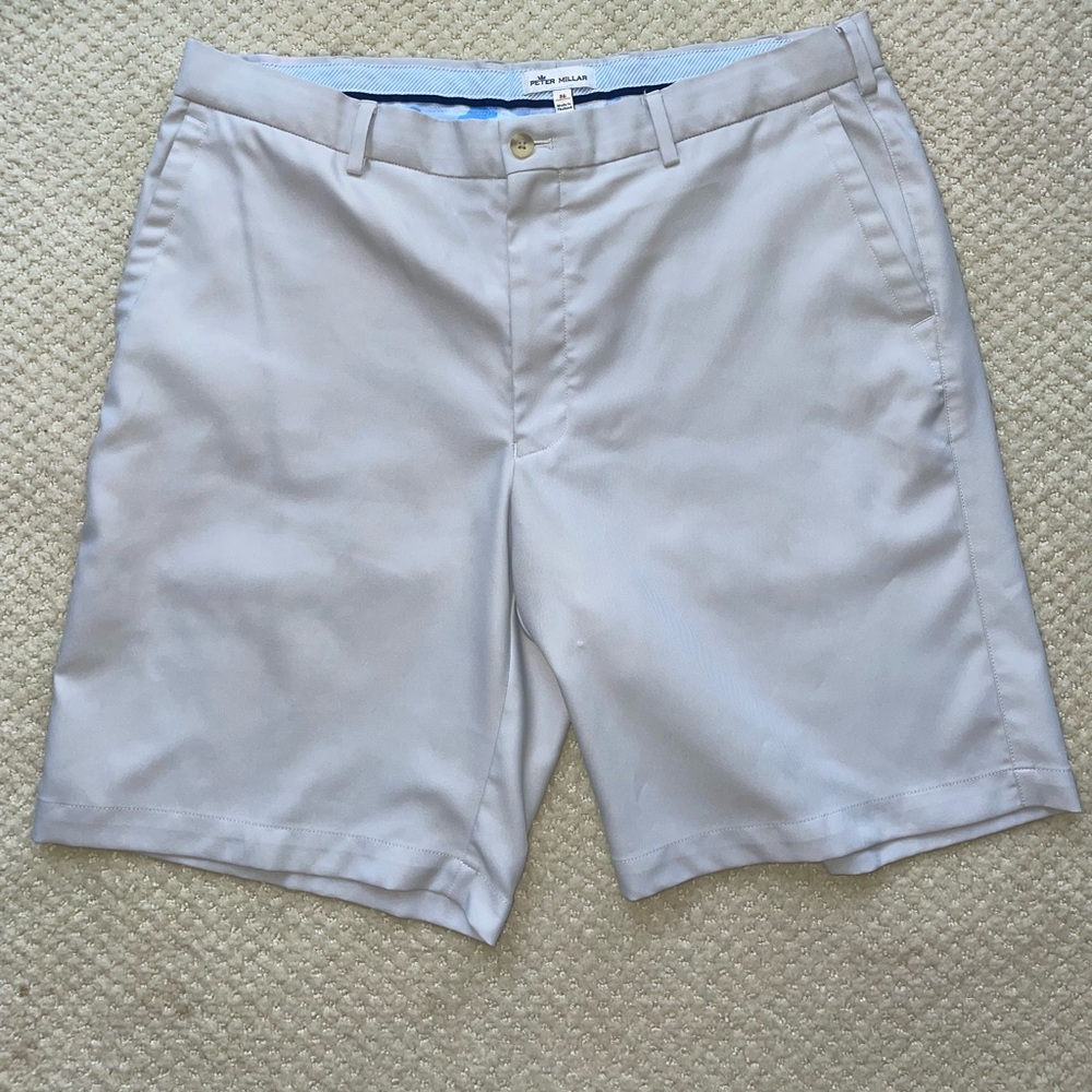 Peter Millar Performance Golf Shorts size 36 light gray slate color